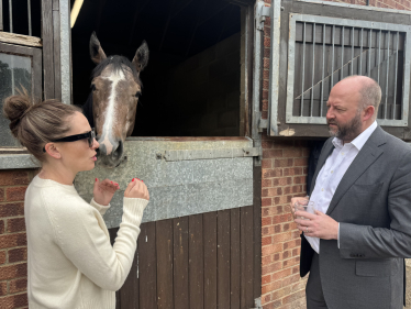 Nick chats with Amy Drummond at Amo Racing, Newmarket